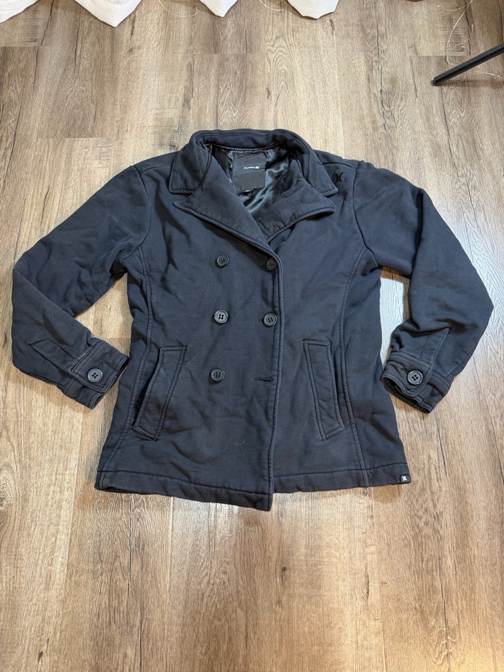 Hurley Black Double-Breasted Peacoat Jacket